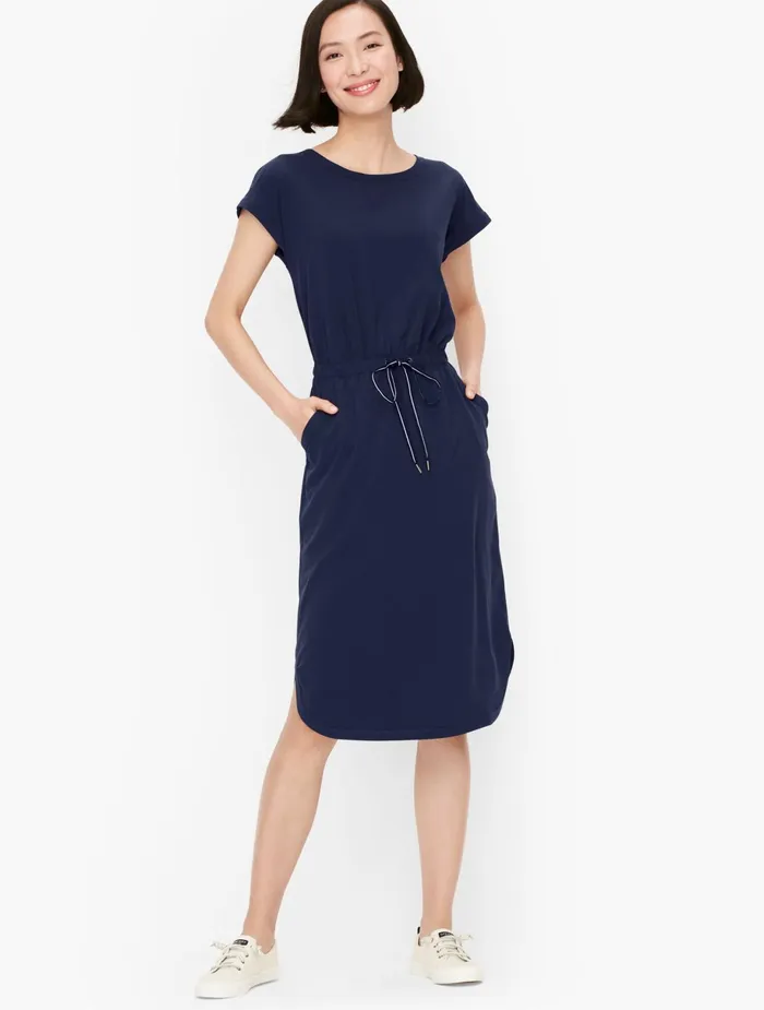 Women Casual Talbots Lightweight Stretch Midi Dress Indigo Blue