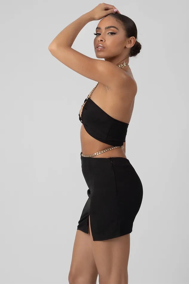 Women Chain Waist Mini Skirt Black Kaiia Black Public Desire Two Piece Sets