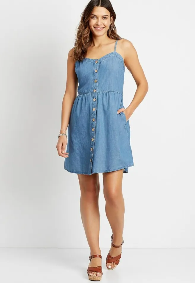 Women Chambray Button Front Mini Pocket Dress Maurices Dresses and Jumpsuits