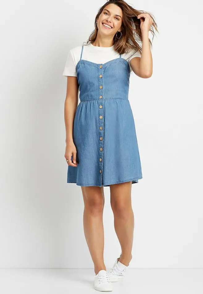 Women Chambray Button Front Mini Pocket Dress Maurices Dresses and Jumpsuits