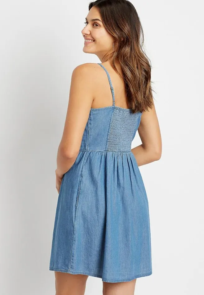 Women Chambray Button Front Mini Pocket Dress Maurices Dresses and Jumpsuits