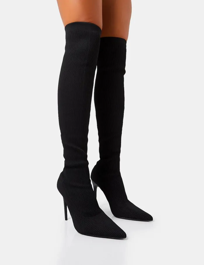 Women Chateau Black Knitted Sock Stilleto Over The Knee Pointed Toe Boots Black Public Desire Over The Knee Boots Women Chateau Black Knitted Sock Stilleto Over The Knee Pointed Toe Boots Black Public Desire Over The Knee Boots