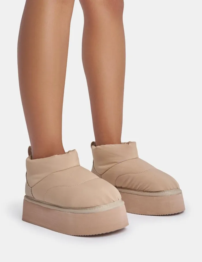 Women Chill Out Beige Puffer Ankle Platform Boots Neutral Public Desire Gifts