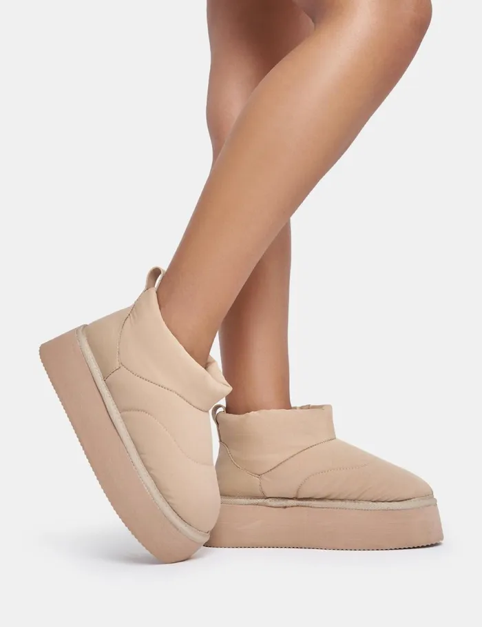 Women Chill Out Beige Puffer Ankle Platform Boots Neutral Public Desire Gifts