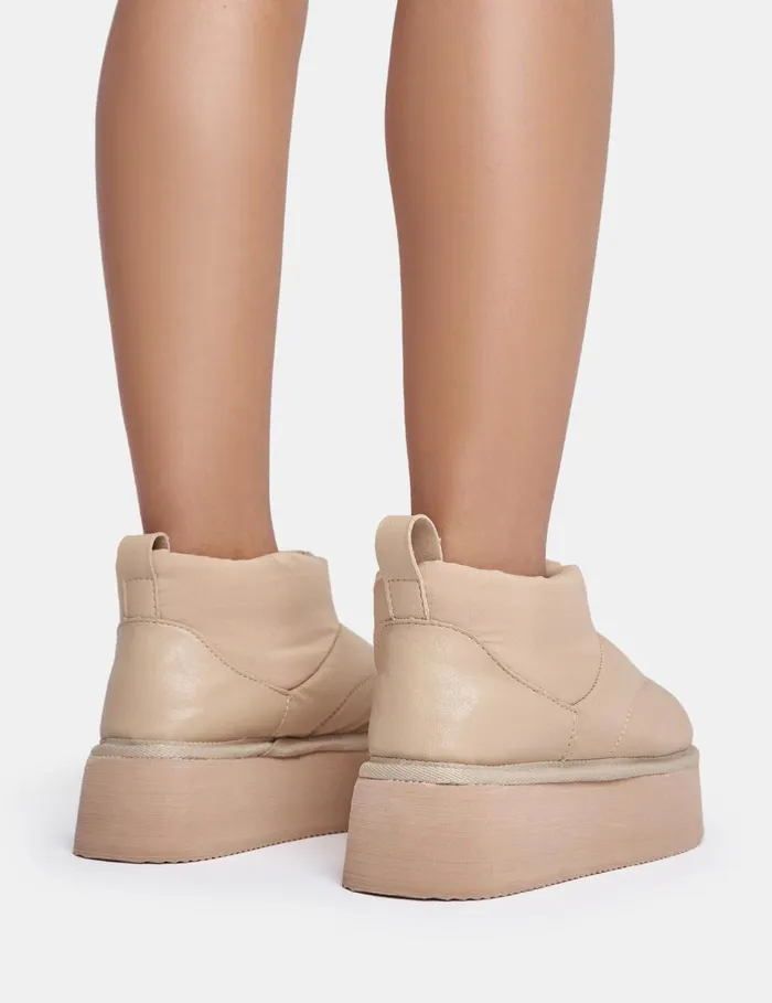 Women Chill Out Beige Puffer Ankle Platform Boots Neutral Public Desire Gifts