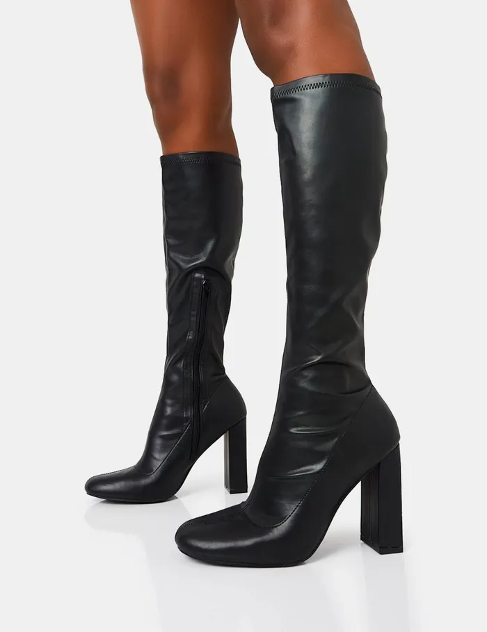 Women Christina Wide Fit Block Heel Long Boots Black Public Desire Wide Fit Block Heels