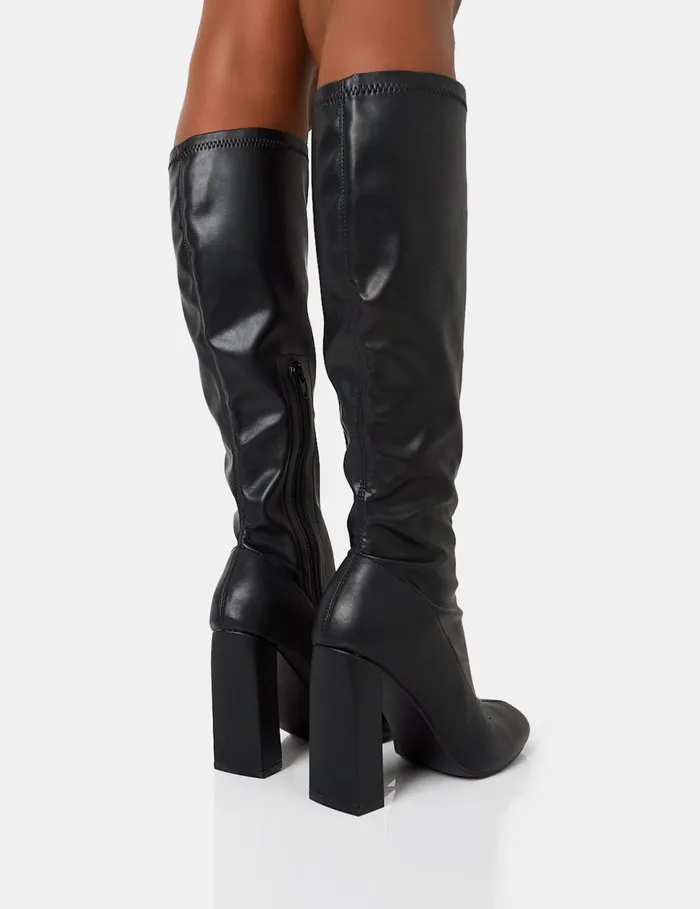 Women Christina Wide Fit Block Heel Long Boots Black Public Desire Wide Fit Block Heels