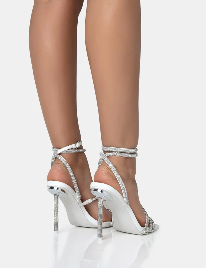 Women Clueless White Strappy Square Toe Diamante Heels White Public Desire Party
