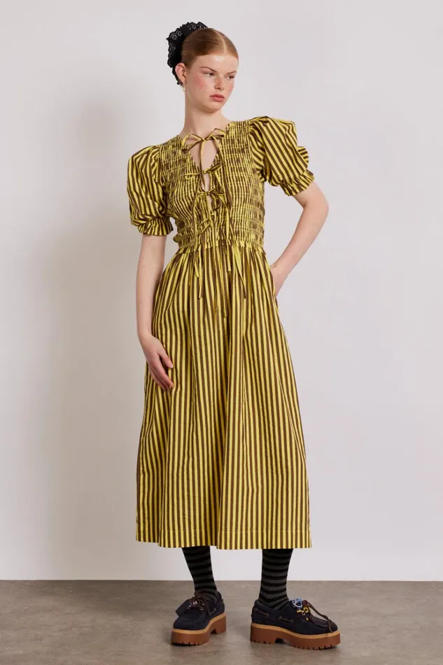 Women Coords Damson Madder Bluebelle Midi Dress 8211 Brown Yellow Stripe