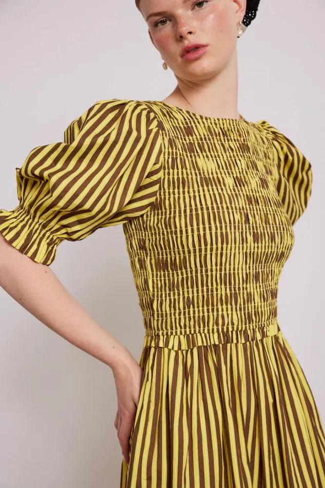 Women Coords Damson Madder Bluebelle Midi Dress 8211 Brown Yellow Stripe