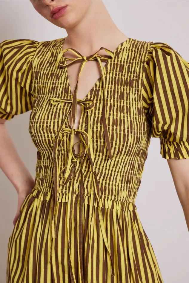 Women Coords Damson Madder Bluebelle Midi Dress 8211 Brown Yellow Stripe