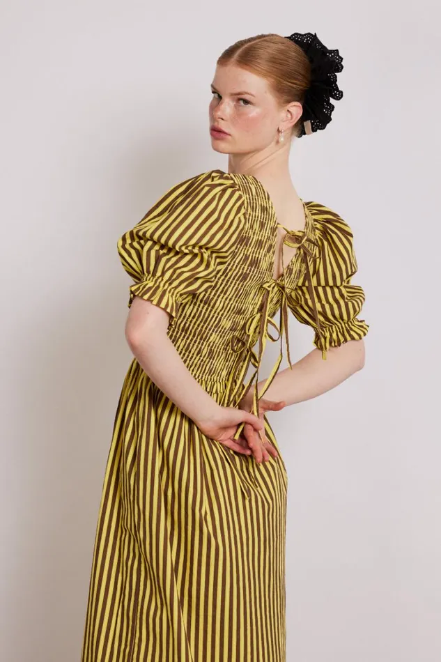 Women Coords Damson Madder Bluebelle Midi Dress 8211 Brown Yellow Stripe