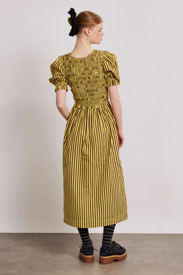 Women Coords Damson Madder Bluebelle Midi Dress 8211 Brown Yellow Stripe
