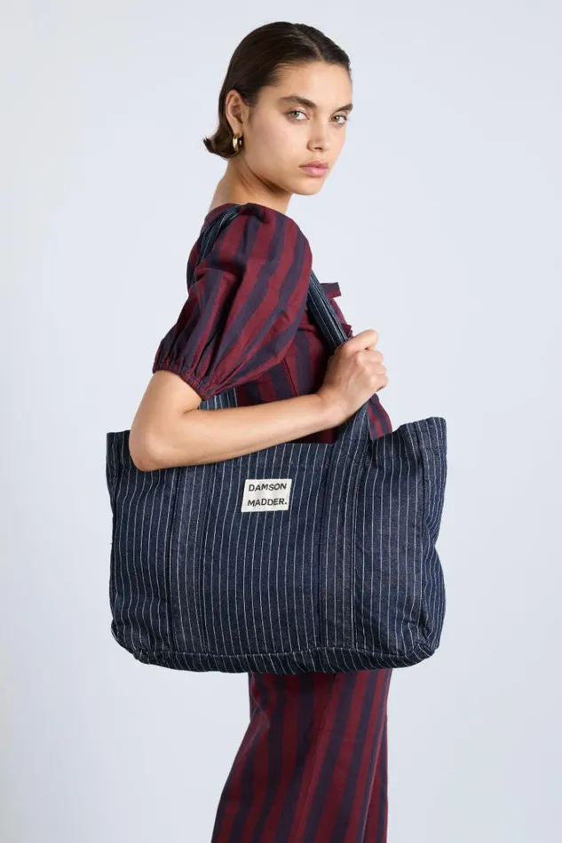 Women Coords Damson Madder Damson Tote Bag 8211 Denim Pinstripe