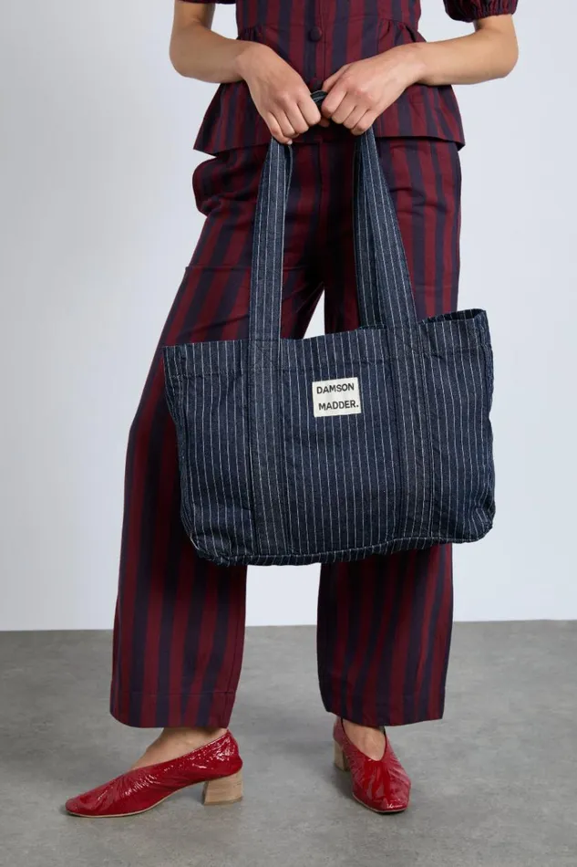 Women Coords Damson Madder Damson Tote Bag 8211 Denim Pinstripe