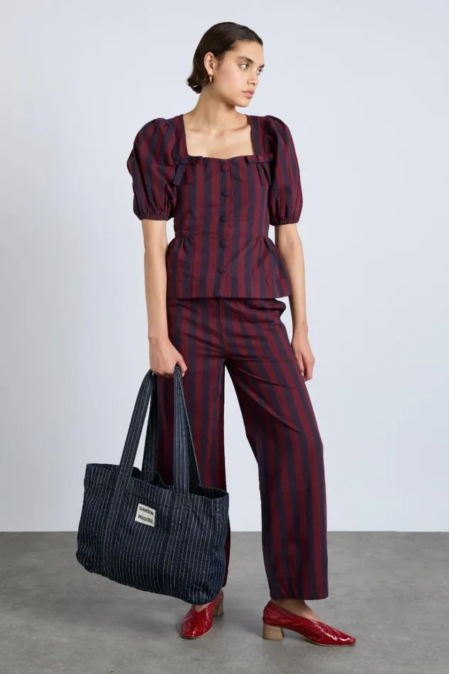 Women Coords Damson Madder Damson Tote Bag 8211 Denim Pinstripe