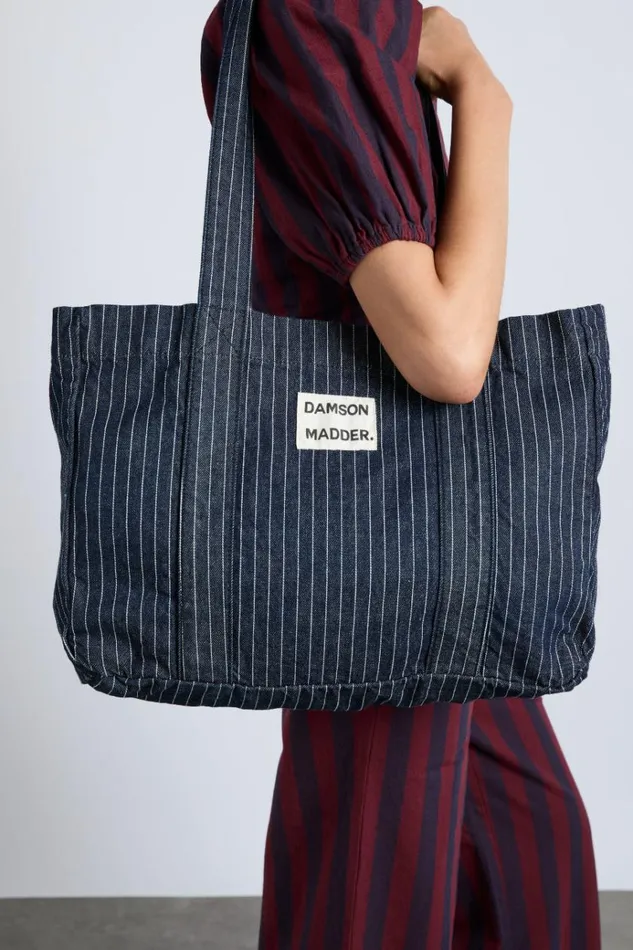 Women Coords Damson Madder Damson Tote Bag 8211 Denim Pinstripe