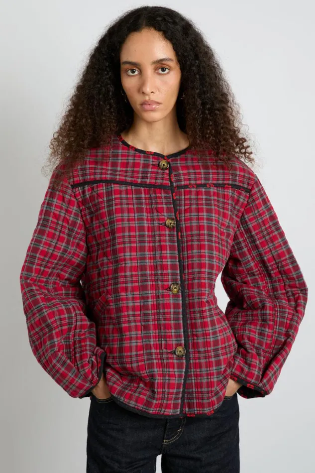 Women Coords Damson Madder Macy Quilted Jacket 8211 Red Check