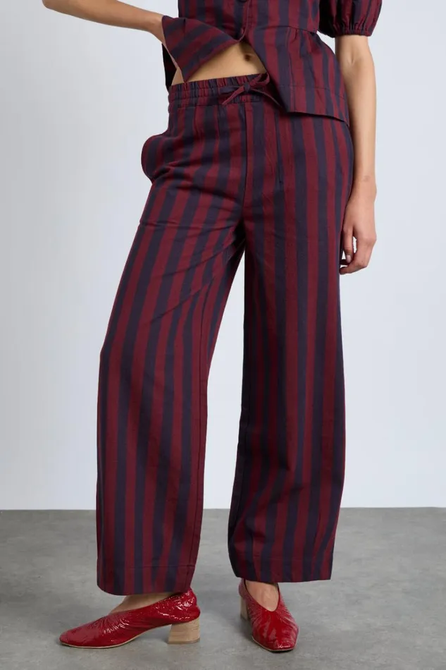 Women Coords Damson Madder Rafe Trousers Navy And Burgundy Stripe