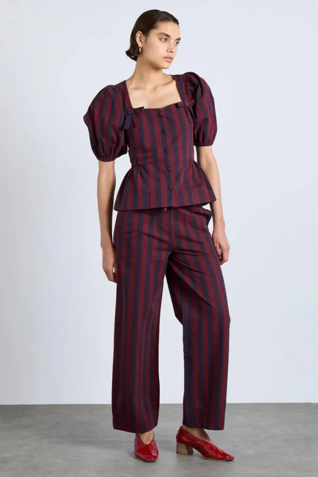 Women Coords Damson Madder Rafe Trousers Navy And Burgundy Stripe