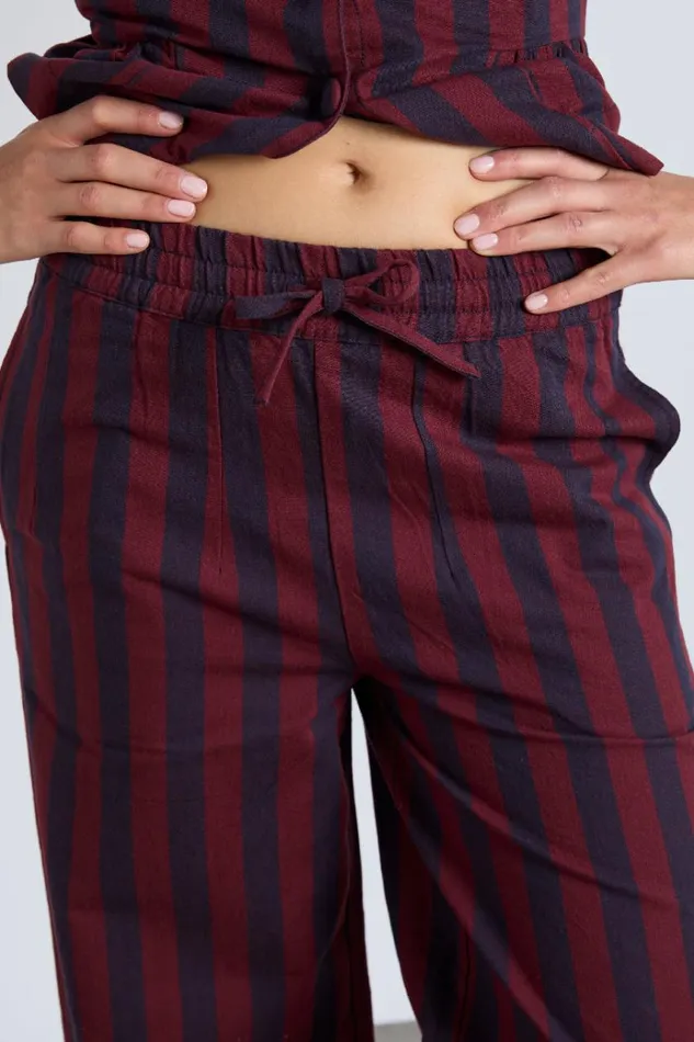 Women Coords Damson Madder Rafe Trousers Navy And Burgundy Stripe