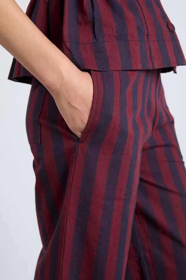 Women Coords Damson Madder Rafe Trousers Navy And Burgundy Stripe