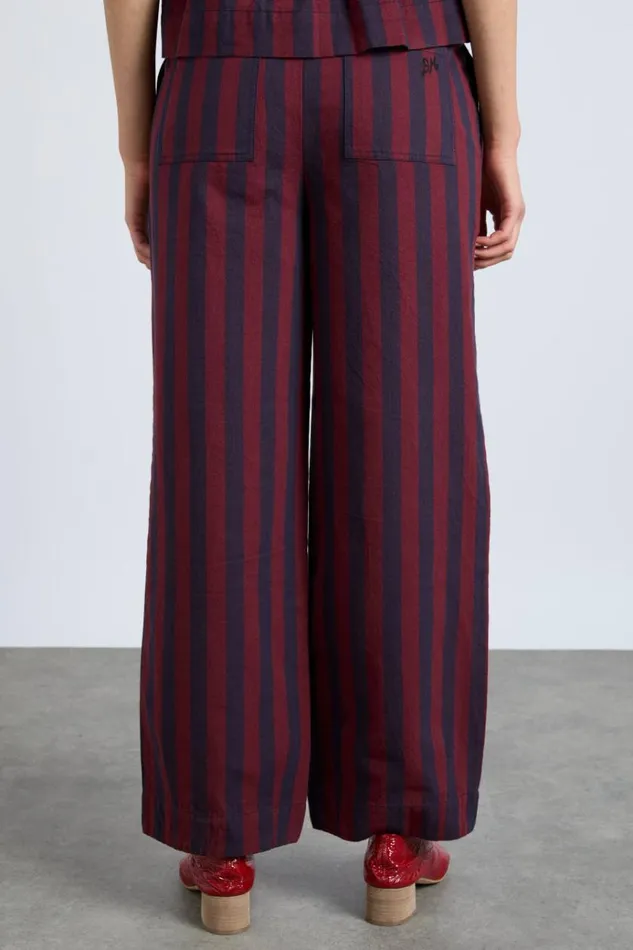 Women Coords Damson Madder Rafe Trousers Navy And Burgundy Stripe