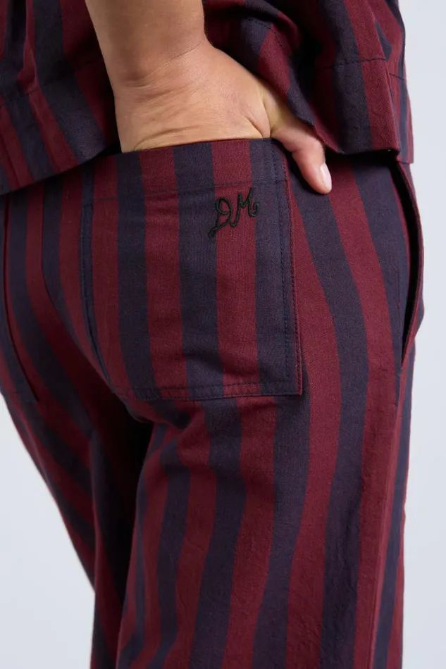 Women Coords Damson Madder Rafe Trousers Navy And Burgundy Stripe