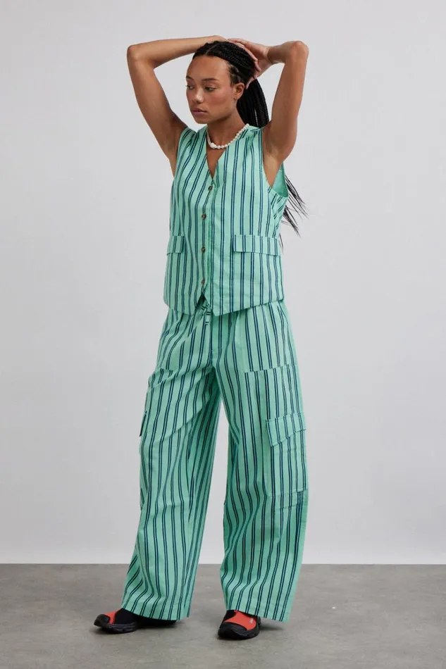 Women Coords Damson Madder Sydney Coastal Cargo Pants 8211 Mint Stripe