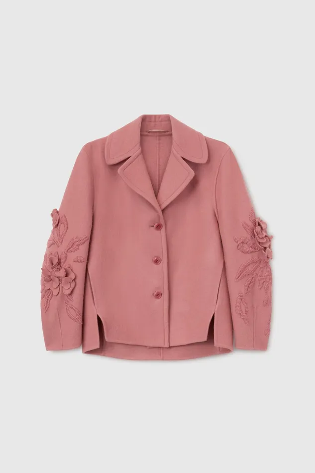 Women Coats and Down Jackets Ermanno Scervino Double Breasted Jacket With Embroidery In Pink 8211 Ermanno Scervino Pink