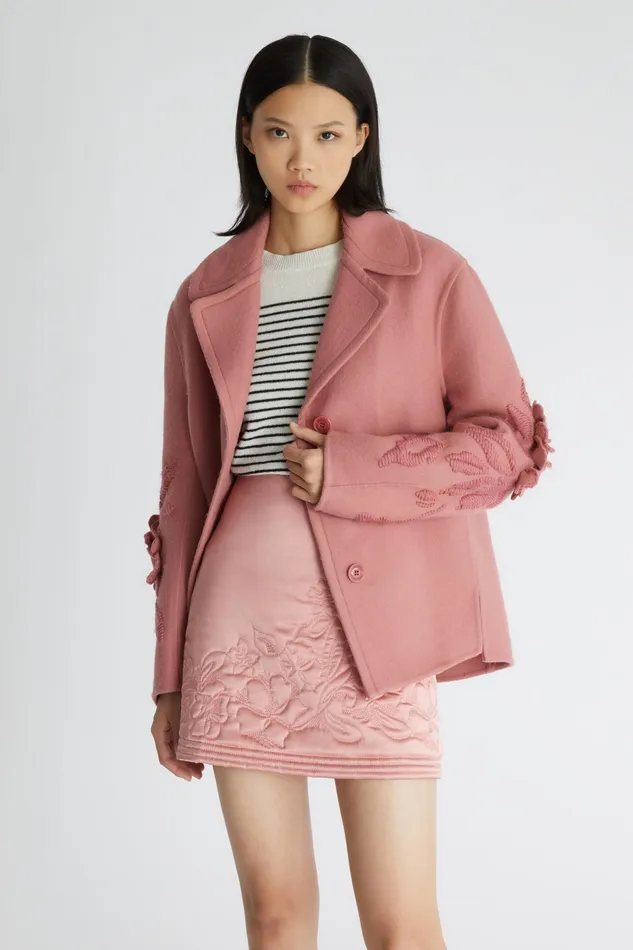 Women Coats and Down Jackets Ermanno Scervino Double Breasted Jacket With Embroidery In Pink 8211 Ermanno Scervino Pink
