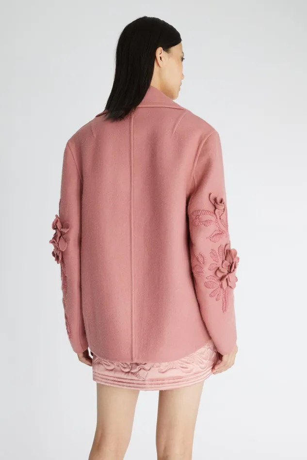 Women Coats and Down Jackets Ermanno Scervino Double Breasted Jacket With Embroidery In Pink 8211 Ermanno Scervino Pink