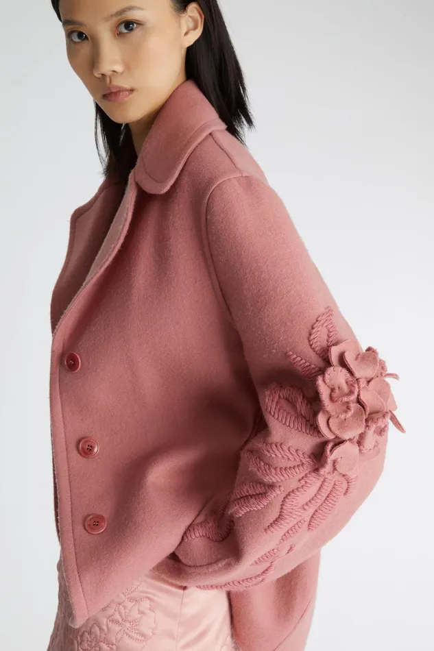 Women Coats and Down Jackets Ermanno Scervino Double Breasted Jacket With Embroidery In Pink 8211 Ermanno Scervino Pink