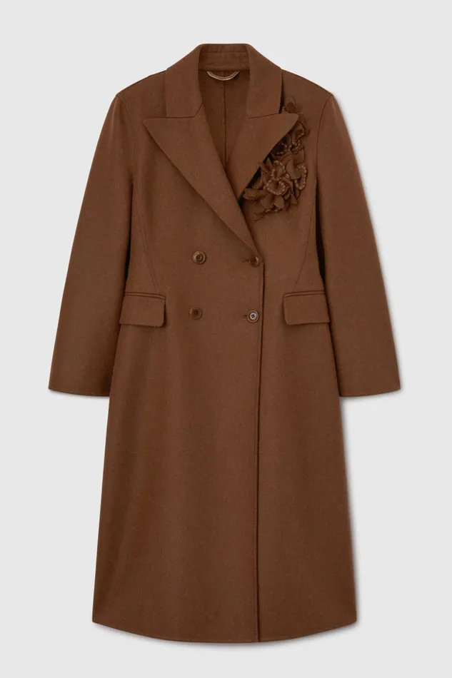 Women Coats and Down Jackets Ermanno Scervino Long Doublebreasted Coat With Floral Application Women Coats and Down Jackets Ermanno Scervino Long Doublebreasted Coat With Floral Application