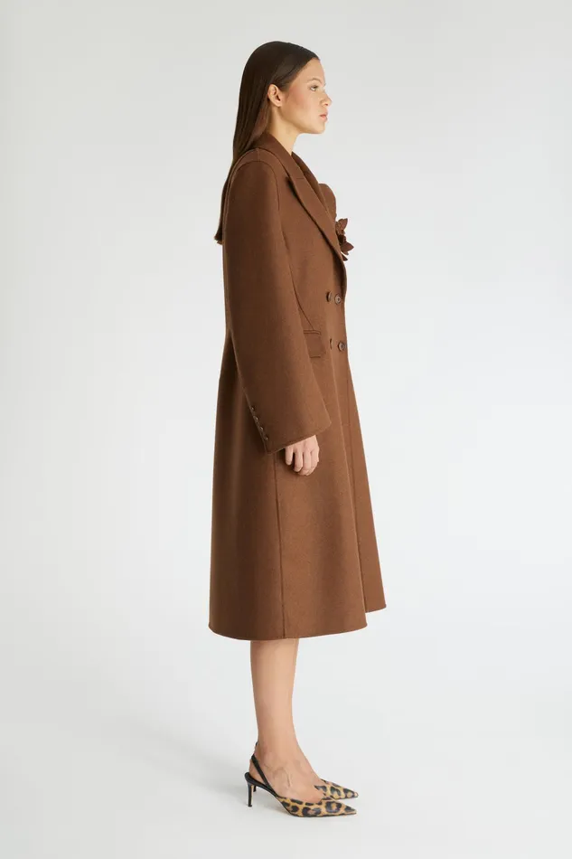 Women Coats and Down Jackets Ermanno Scervino Long Doublebreasted Coat With Floral Application