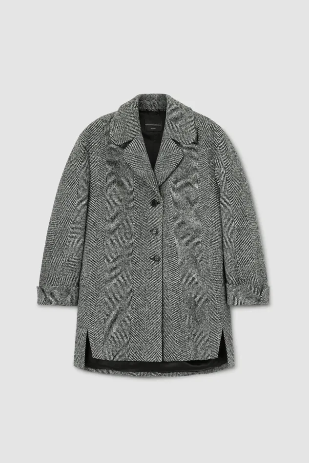 Women Coats and Down Jackets Ermanno Scervino Singlebreasted Coat With Chevron Pattern Greyblack Women Coats and Down Jackets Ermanno Scervino Singlebreasted Coat With Chevron Pattern Greyblack