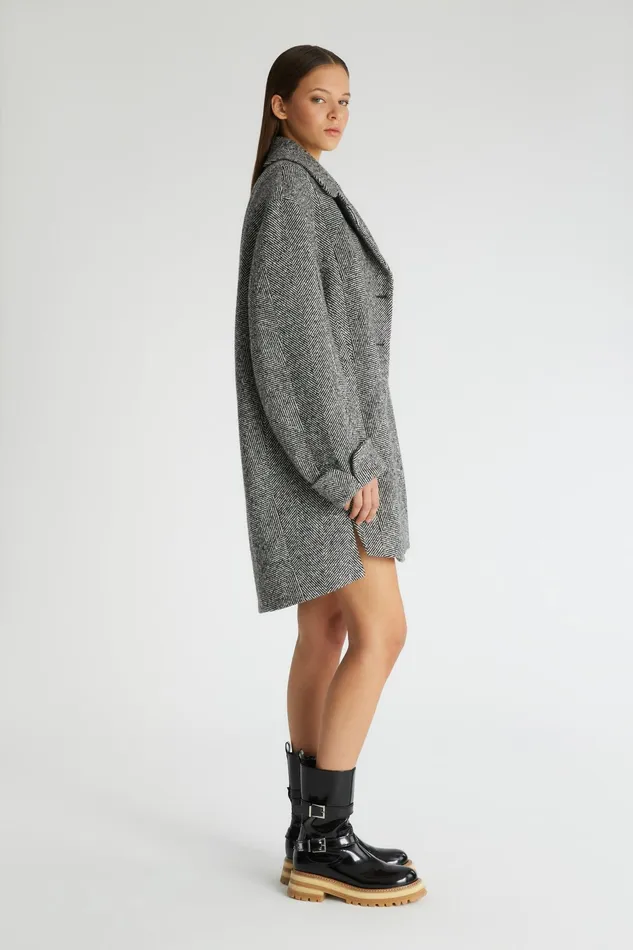 Women Coats and Down Jackets Ermanno Scervino Singlebreasted Coat With Chevron Pattern Greyblack