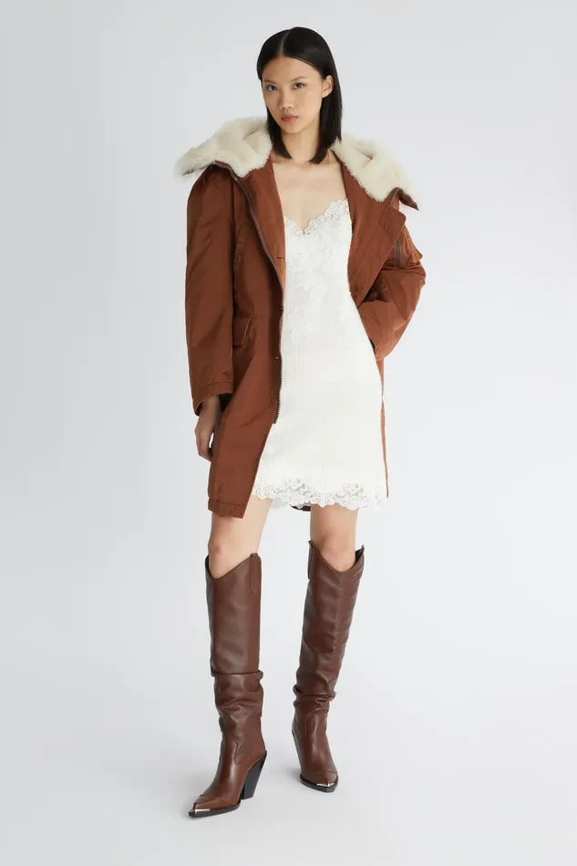 Women Coats and Down Jackets Ermanno Scervino Women039s Brown Parka With Hood Ermanno Scervino Brown