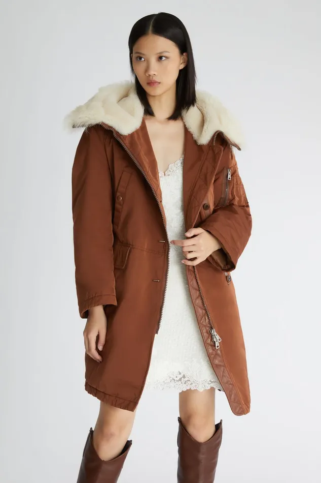 Women Coats and Down Jackets Ermanno Scervino Women039s Brown Parka With Hood Ermanno Scervino Brown