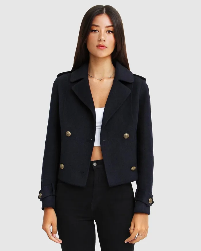 Women Coats and Jackets Belle and Bloom Better Off Military Pea Coat 8211 Navy