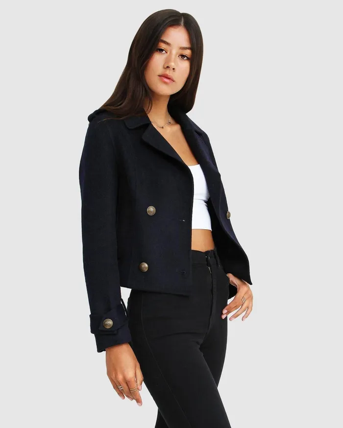 Women Coats and Jackets Belle and Bloom Better Off Military Pea Coat 8211 Navy
