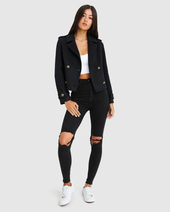 Women Coats and Jackets Belle and Bloom Better Off Military Pea Coat 8211 Navy