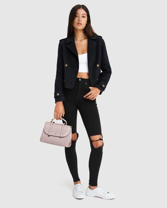 Women Coats and Jackets Belle and Bloom Better Off Military Pea Coat 8211 Navy