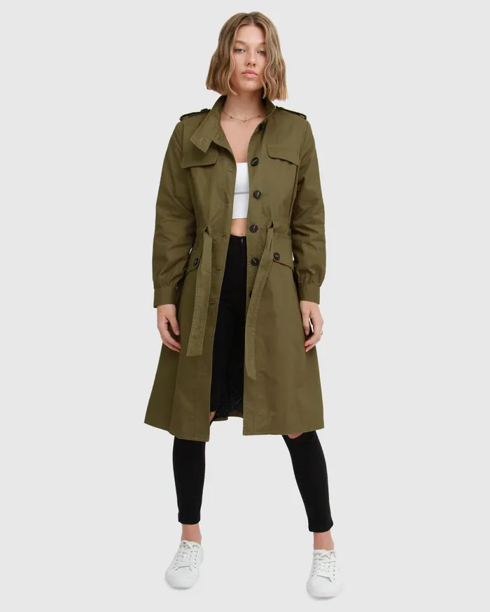 Women Coats and Jackets Belle and Bloom Carlisle Button Front Trench Coat 8211 Military