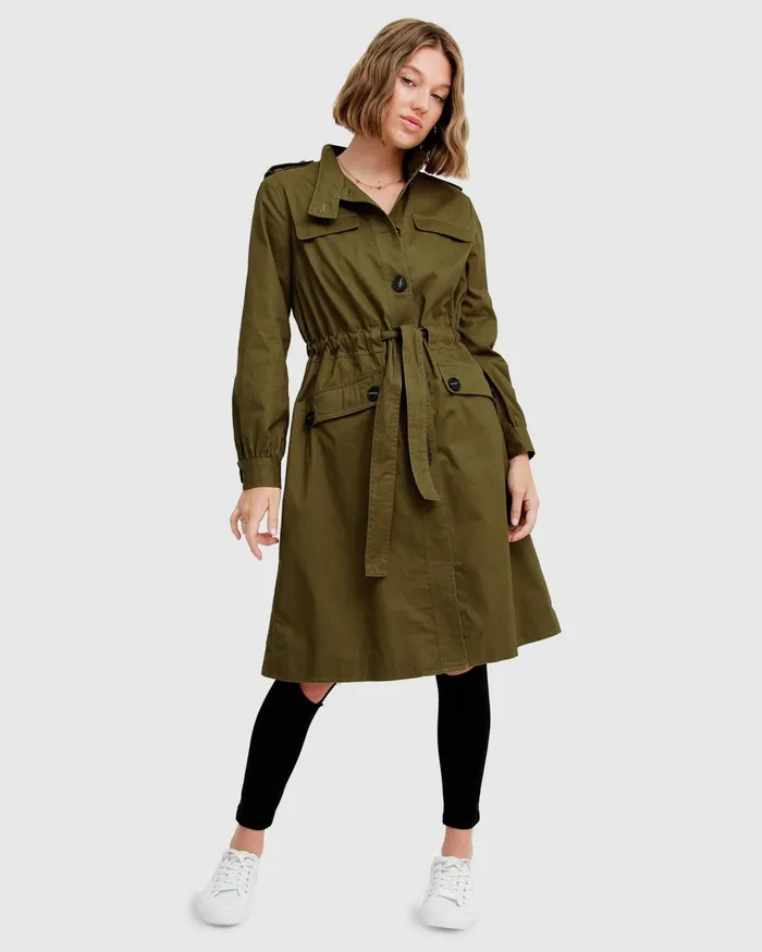 Women Coats and Jackets Belle and Bloom Carlisle Button Front Trench Coat 8211 Military