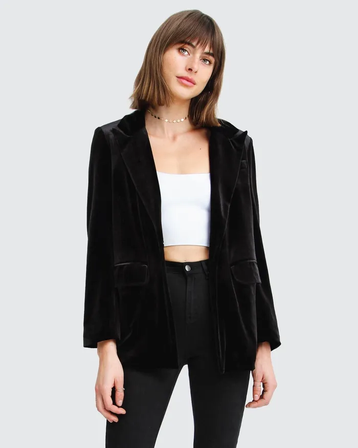 Women Coats and Jackets Belle and Bloom Eternity Velvet Blazer 8211 Black