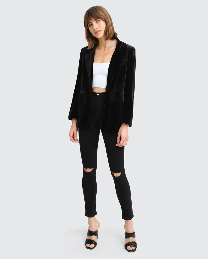Women Coats and Jackets Belle and Bloom Eternity Velvet Blazer 8211 Black