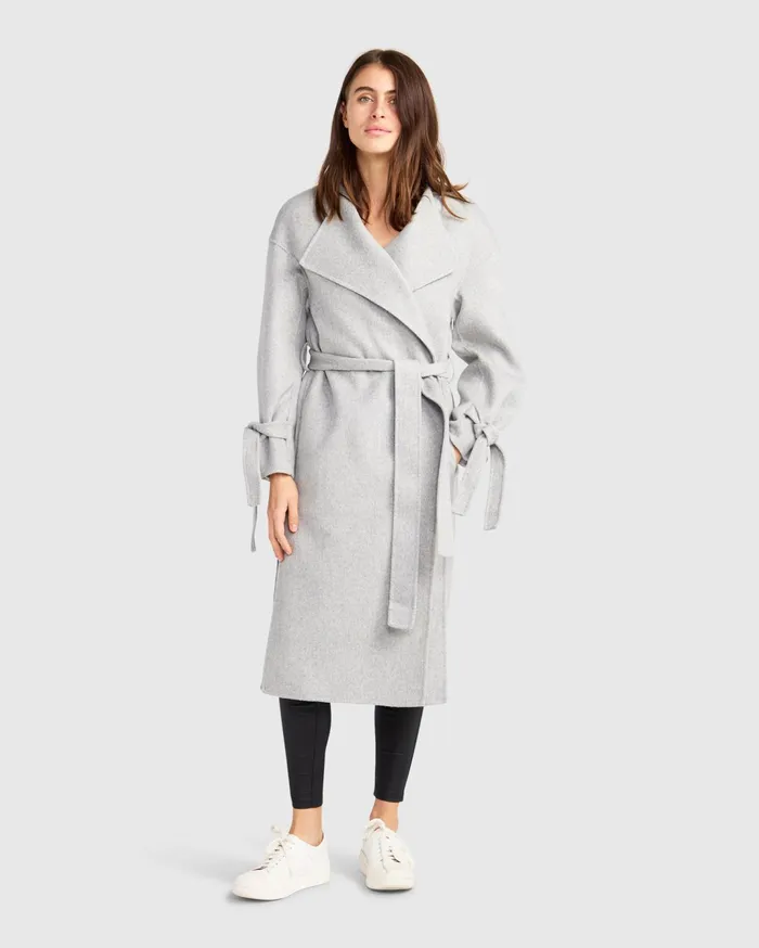 Women Coats and Jackets Belle and Bloom Head Over Heels Collarless Robe Coat 8211 Grey Marle
