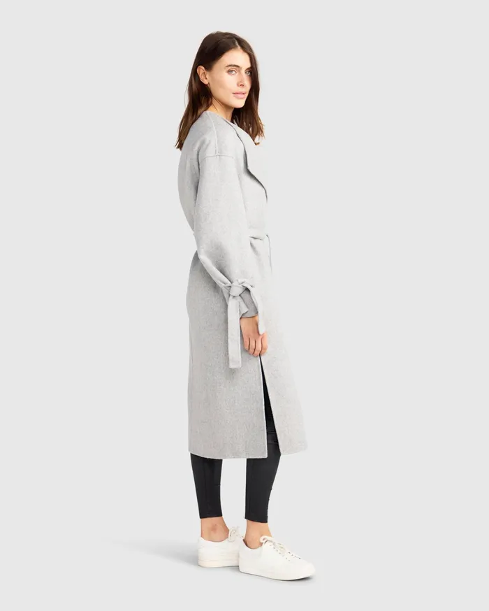 Women Coats and Jackets Belle and Bloom Head Over Heels Collarless Robe Coat 8211 Grey Marle