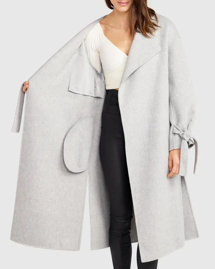Women Coats and Jackets Belle and Bloom Head Over Heels Collarless Robe Coat 8211 Grey Marle